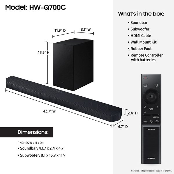 (Open Box) Samsung HW-Q700C 3.1.2ch Soundbar w Wireless Dolby Audio, Airplay 2, Alexa (2023) Online now - Image 2